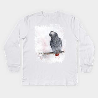 African Grey Watercolor Kids Long Sleeve T-Shirt